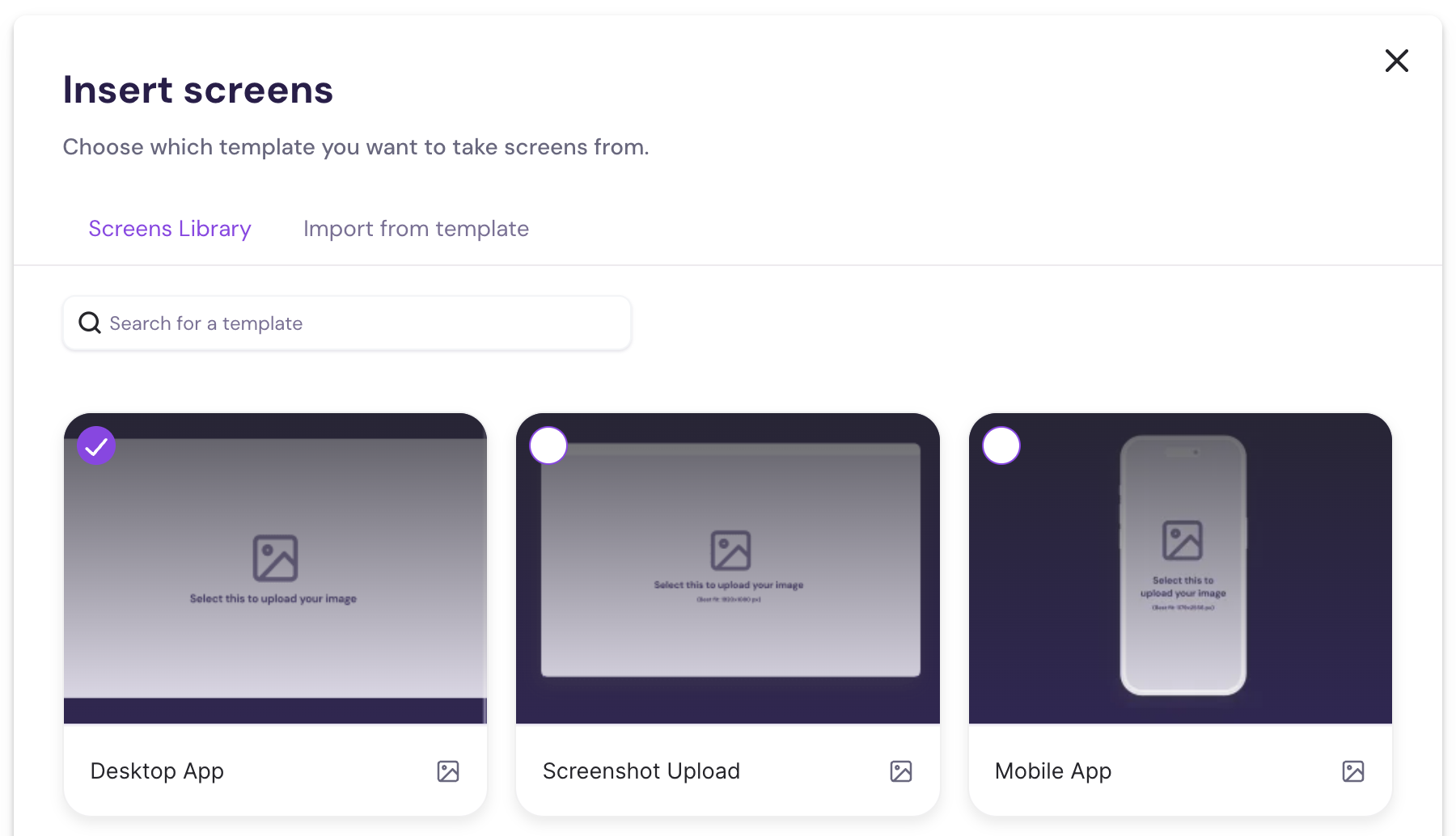 Preview of template screen with placeholders