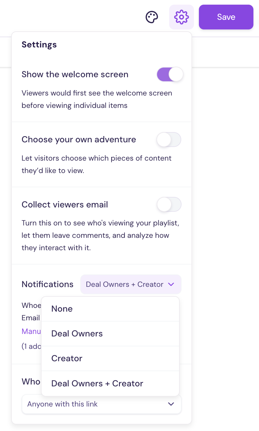 Playlist Settings panel with the Notifications section displayed