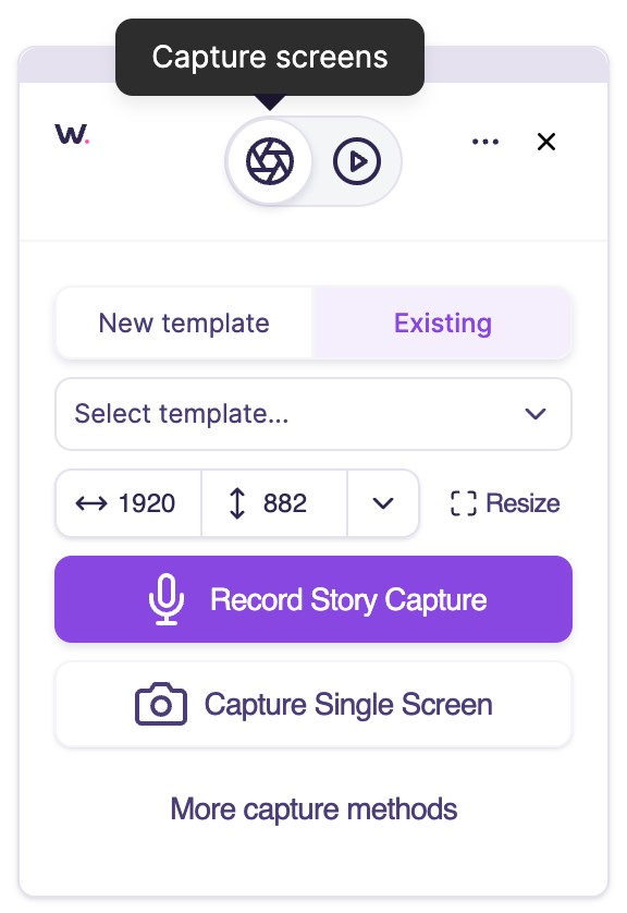 Capture Screens toggle in Walnut extension interface
