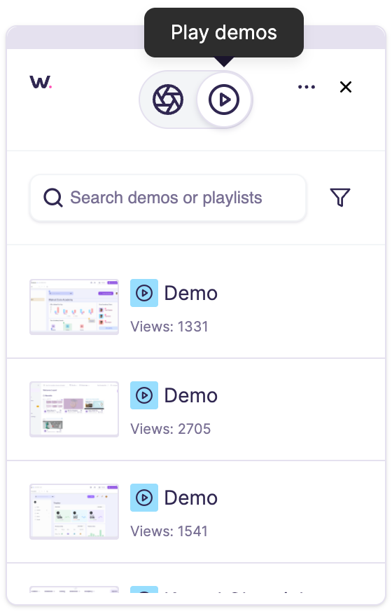 Play Demos toggle in Walnut extension interface