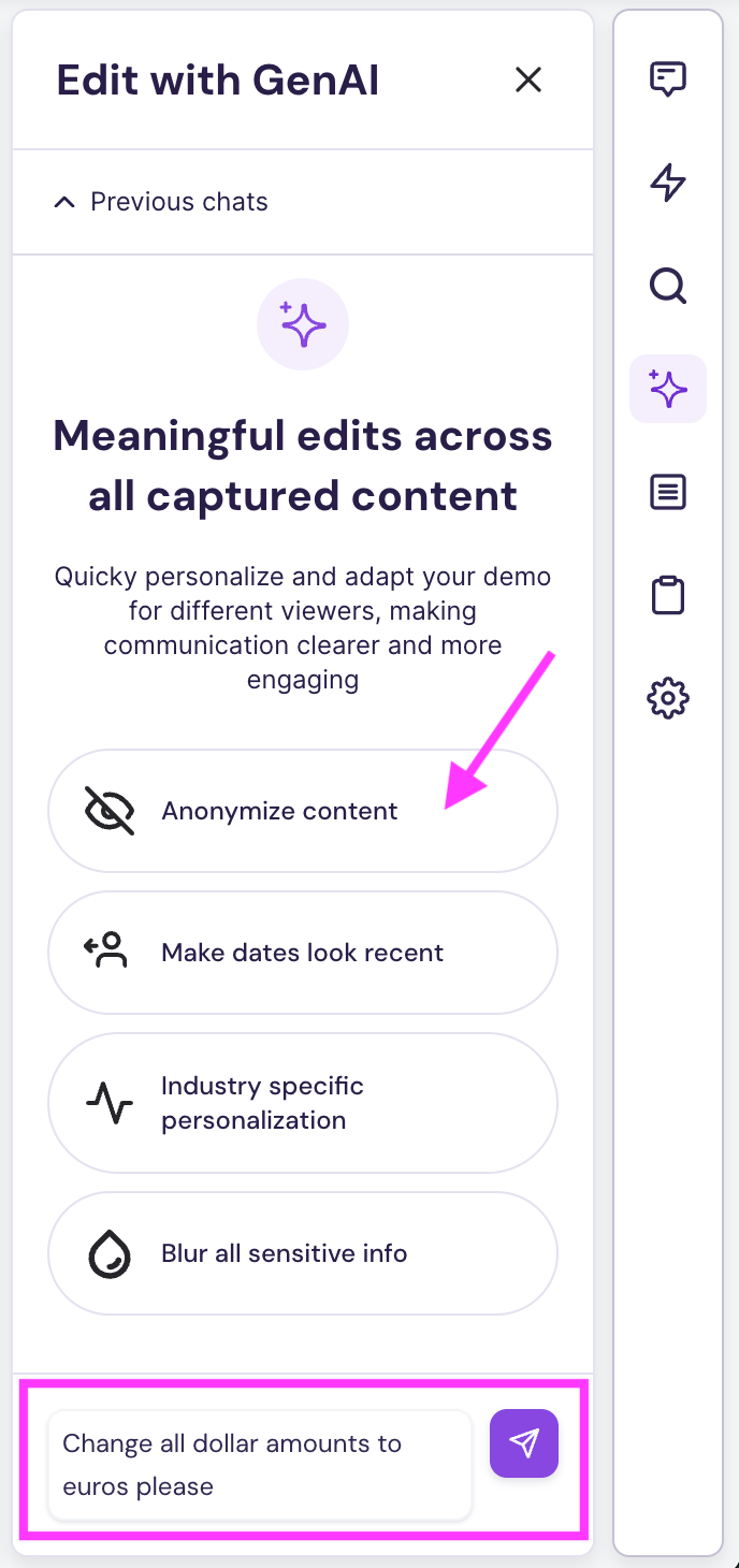Prompt input field in the EditsAI panel