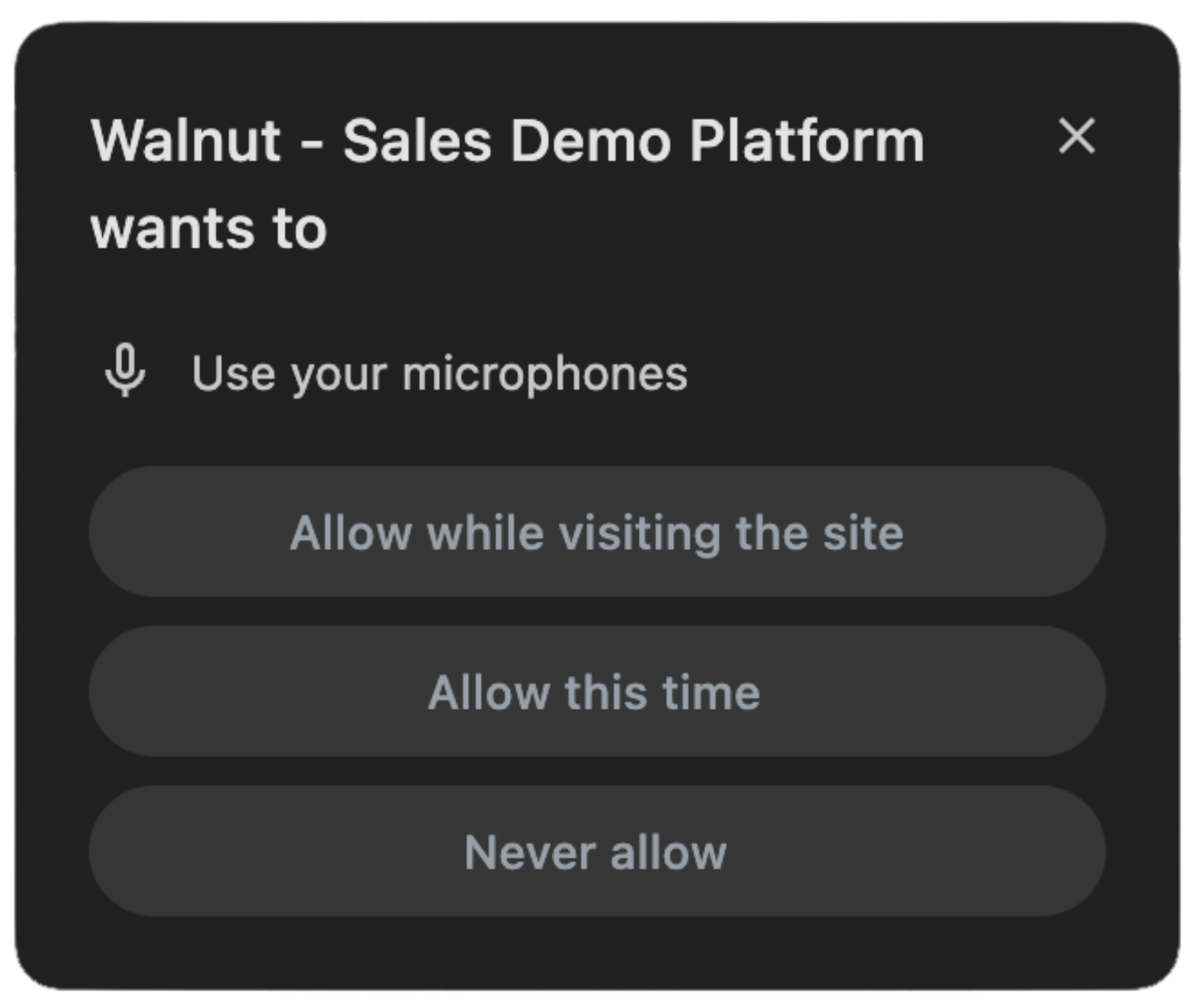 Browser microphone permission prompt for Walnut Extension