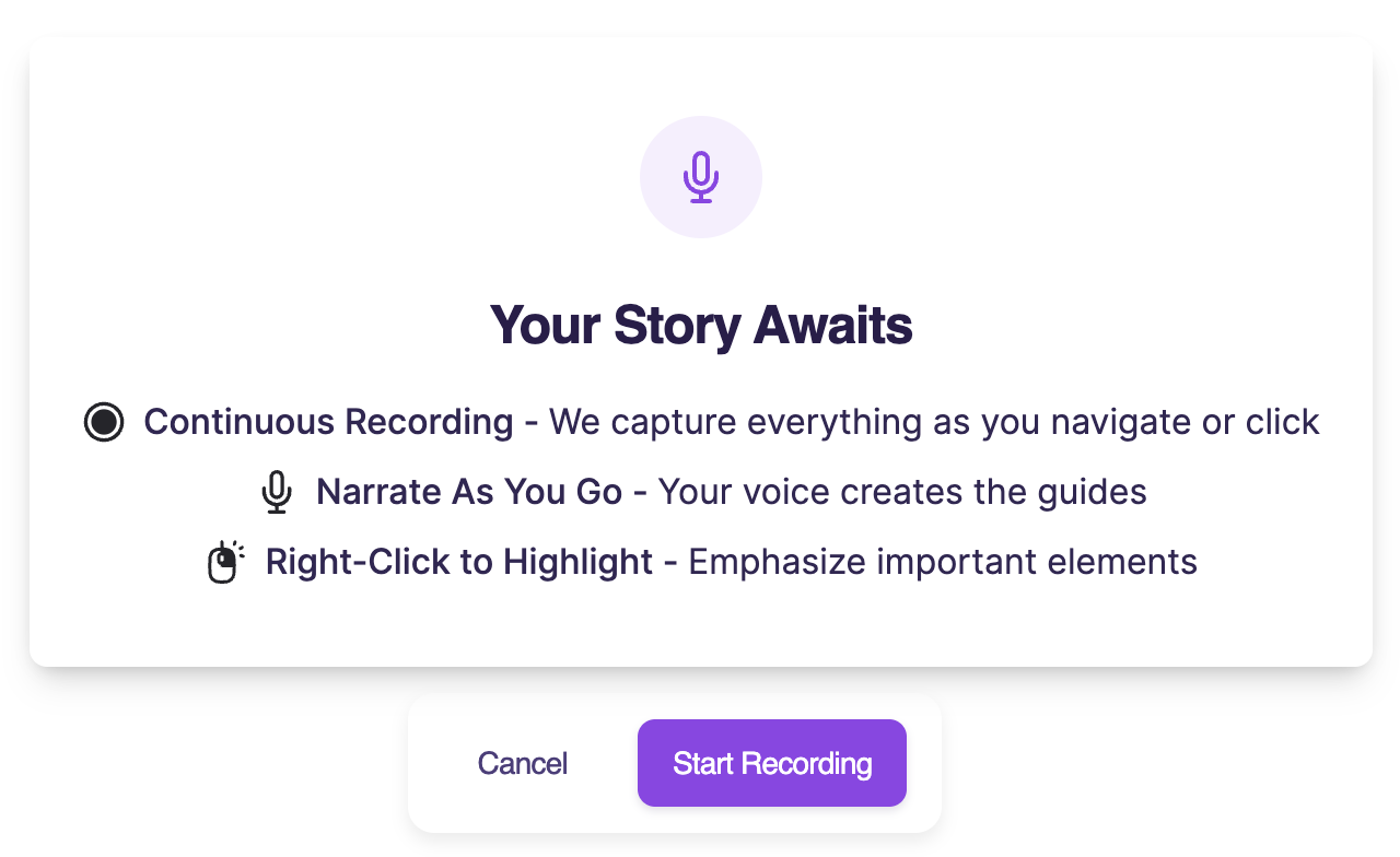 Start Recording button in Story Capture UI