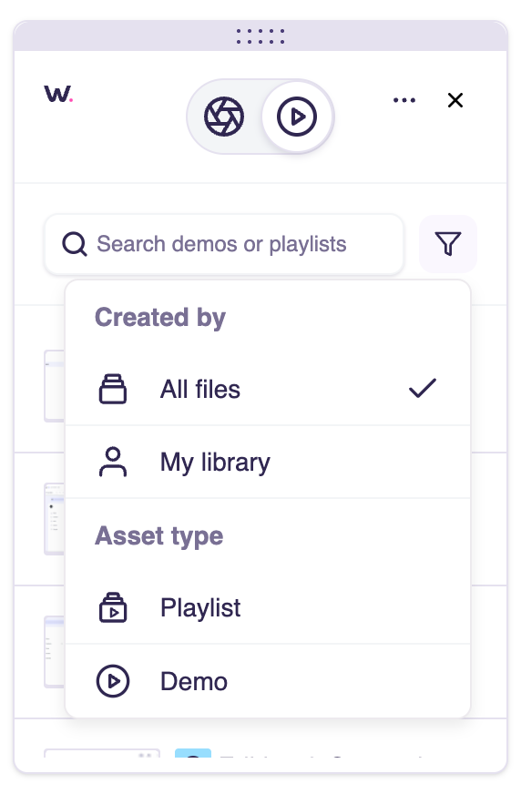 Search and filter view in Walnut Extension