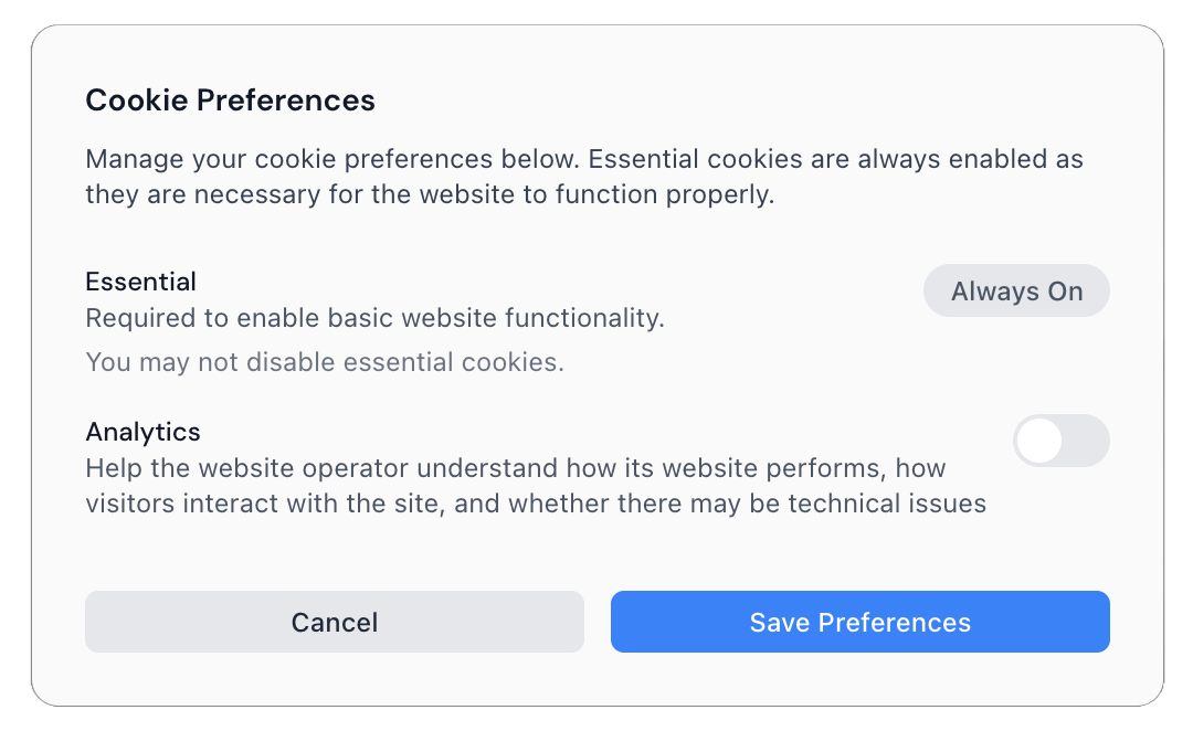 Manage cookies settings prompt
