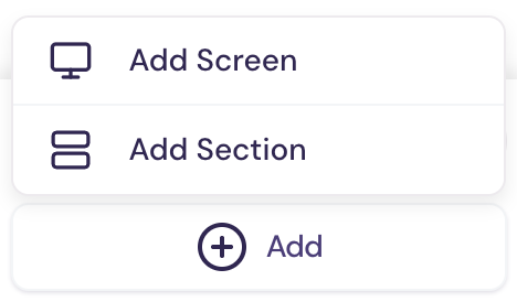 Add Screen button and plus icon in the Screens panel