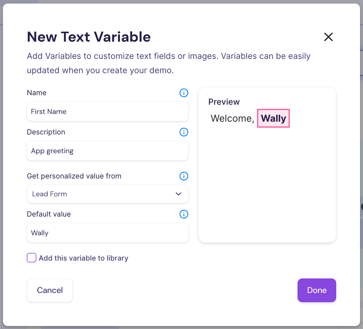 Screenshot 2025-05-05 at 7.56.14 AM showing lead form variable setup in Walnut.