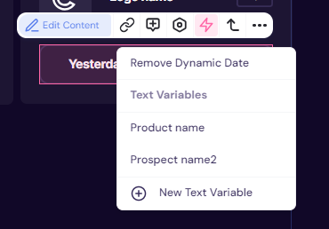 Screenshot showing the Remove Dynamic Date option in Walnut.