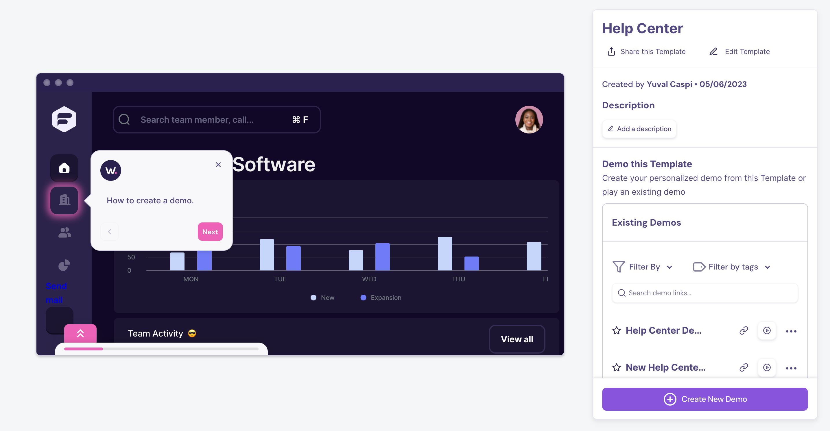 Screenshot showing the saved demo and share link options in Walnut.