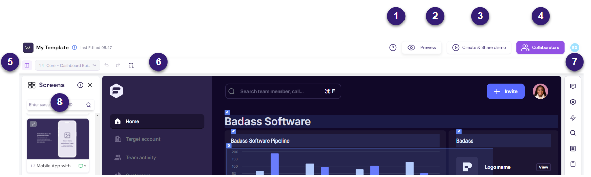 Screenshot showing the Walnut template editor header and layout.
