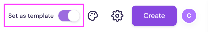Set as base toggle switch highlighted next to save and customization icons in the deal room editor.