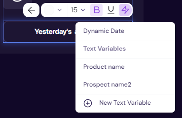 Screenshot showing the Dynamic Date option in the Variables menu.