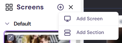 Screenshot showing how to add screens in the Walnut editor.