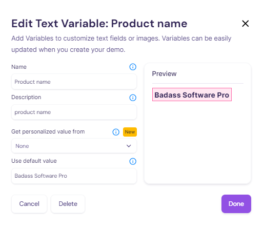 Screenshot showing the New Text Variable option in Walnut.