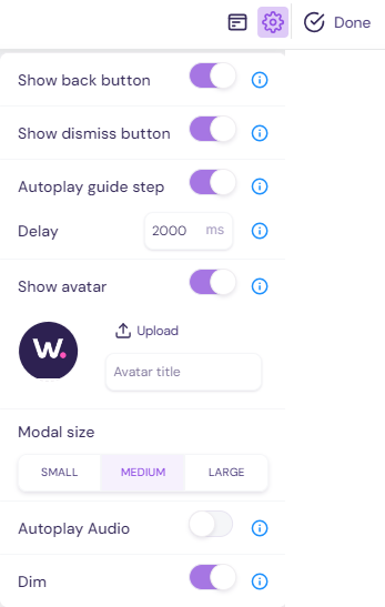 Modal settings in Walnut