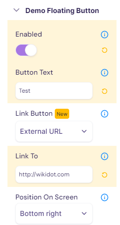 Demo Floating Button settings in Walnut
