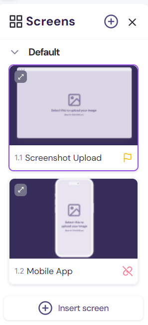 Screenshot showing the Insert screen option in the Walnut template editor.