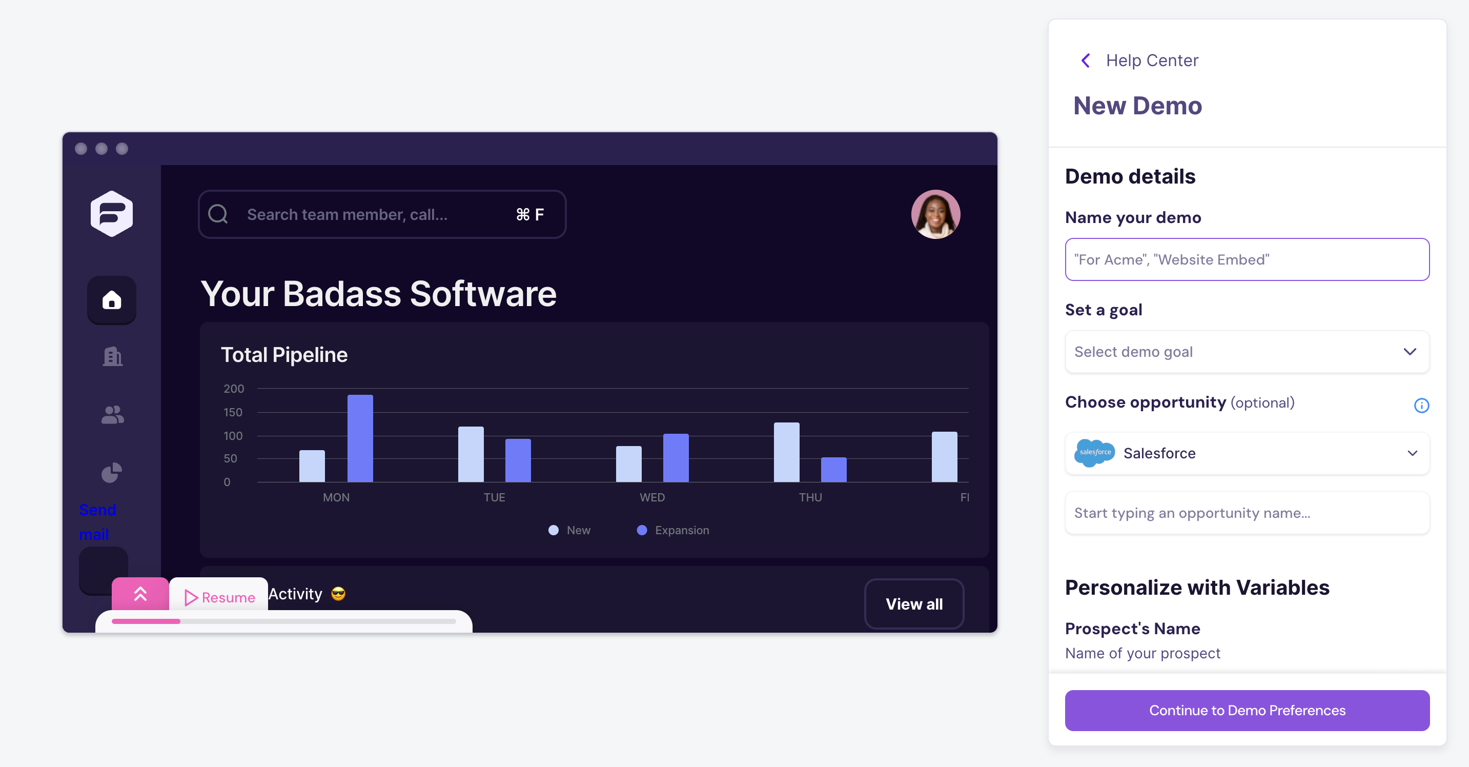 Screenshot showing the demo publish and customization window in Walnut.