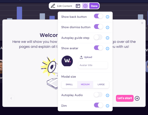 Screenshot showing the selected guide and edit toolbar in Walnut.