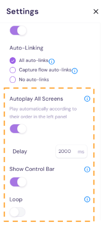 Autoplay all screens setting in Walnut template general settings