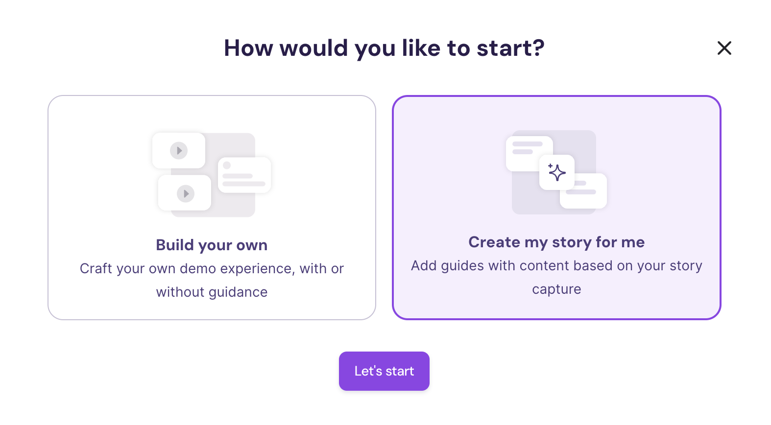 Demo-builder with 'Create my story for me' option in Walnut
