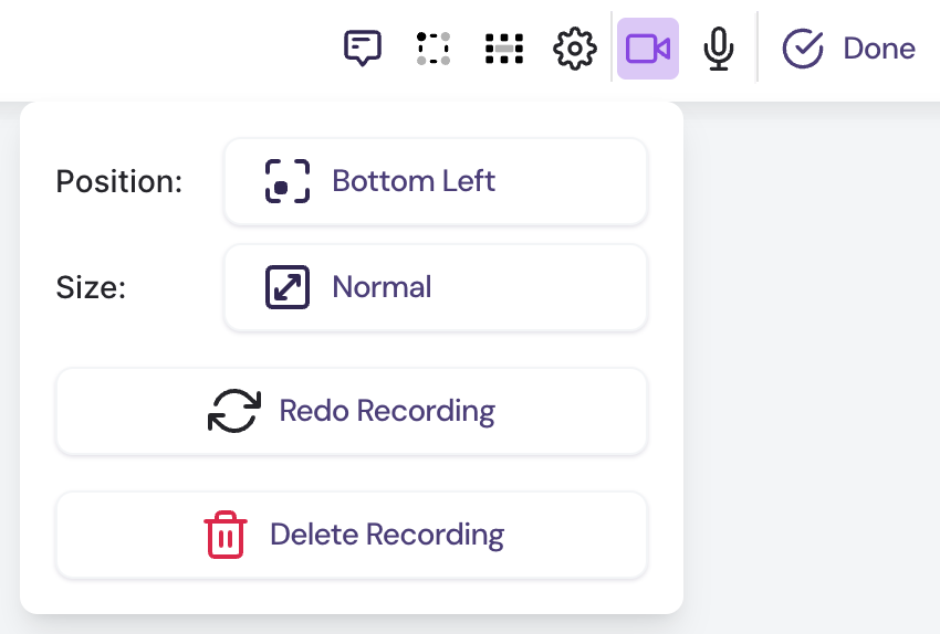Existing guide step with video recording selected for editing or repositioning